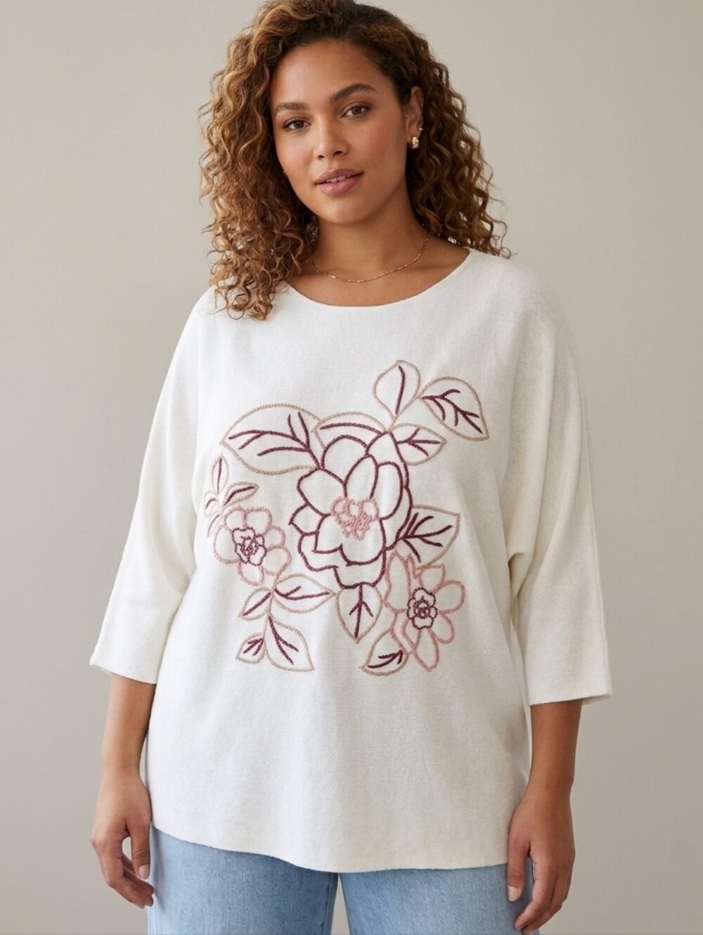 NWT Aaeda Ivory Fall Floral Embroidered Boho-chic Tunic Top Size 3X